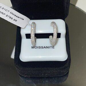 2.51CT Moissanite Hoop Earrings 925 Sterling Silver Pave Set